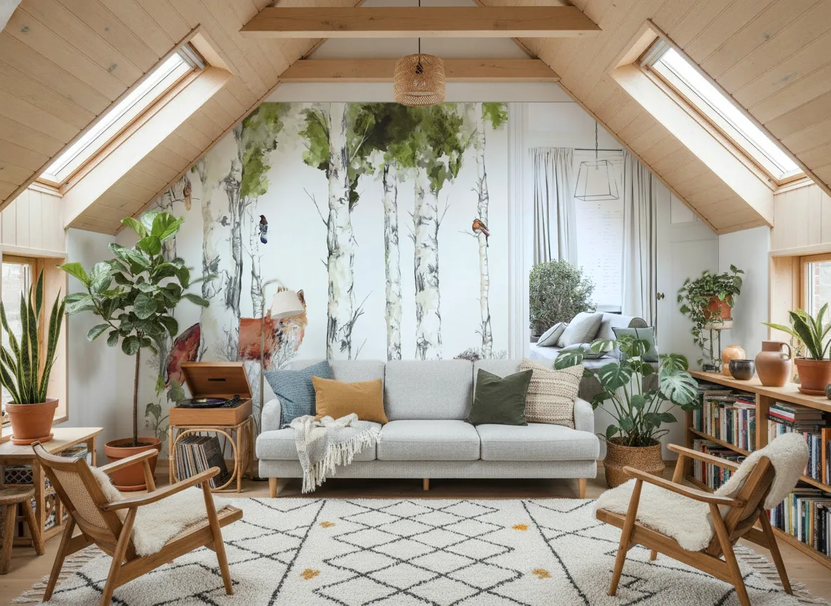 SYLVANIA Panoramas — Salon na poddaszu — ściana szczytowa