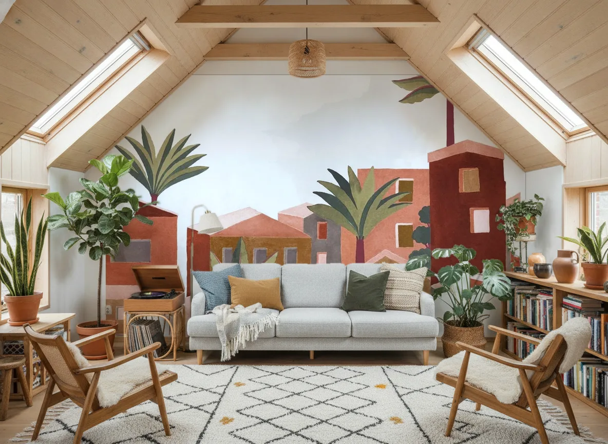 Vila Viela — Salon na poddaszu — ściana szczytowa