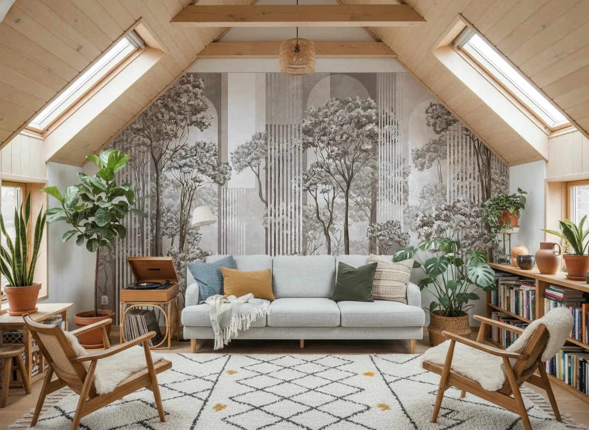 Woodline — Salon na poddaszu — ściana szczytowa