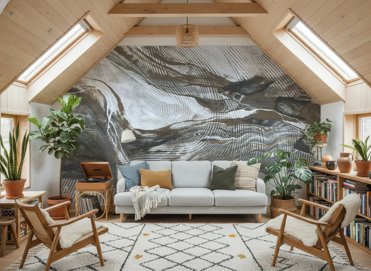 Wave Lines — Salon na poddaszu — ściana szczytowa