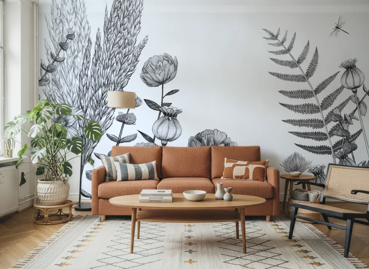ELCOSION Panoramas — Salon z terakotową sofą