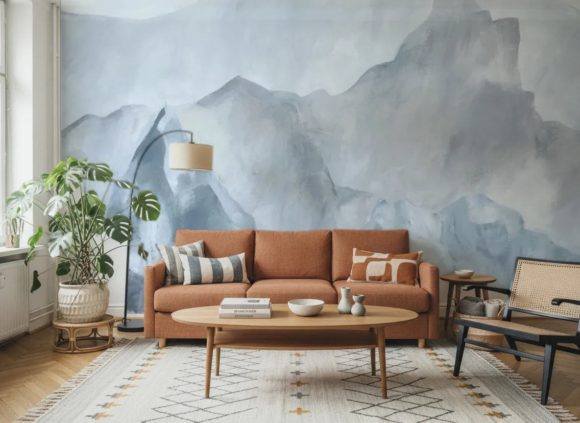 EVEREST Panoramas — Salon z terakotową sofą