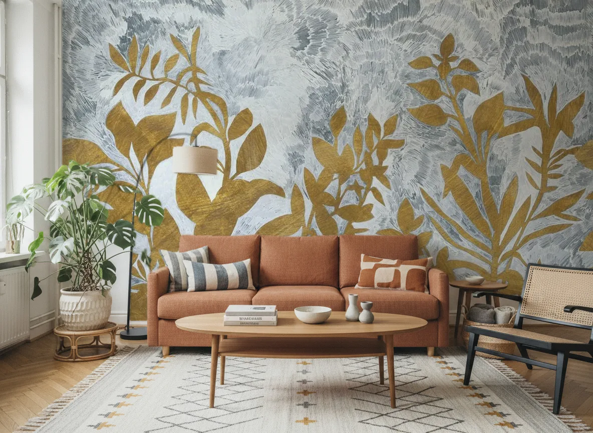 Fleur De Lune — Salon z terakotową sofą