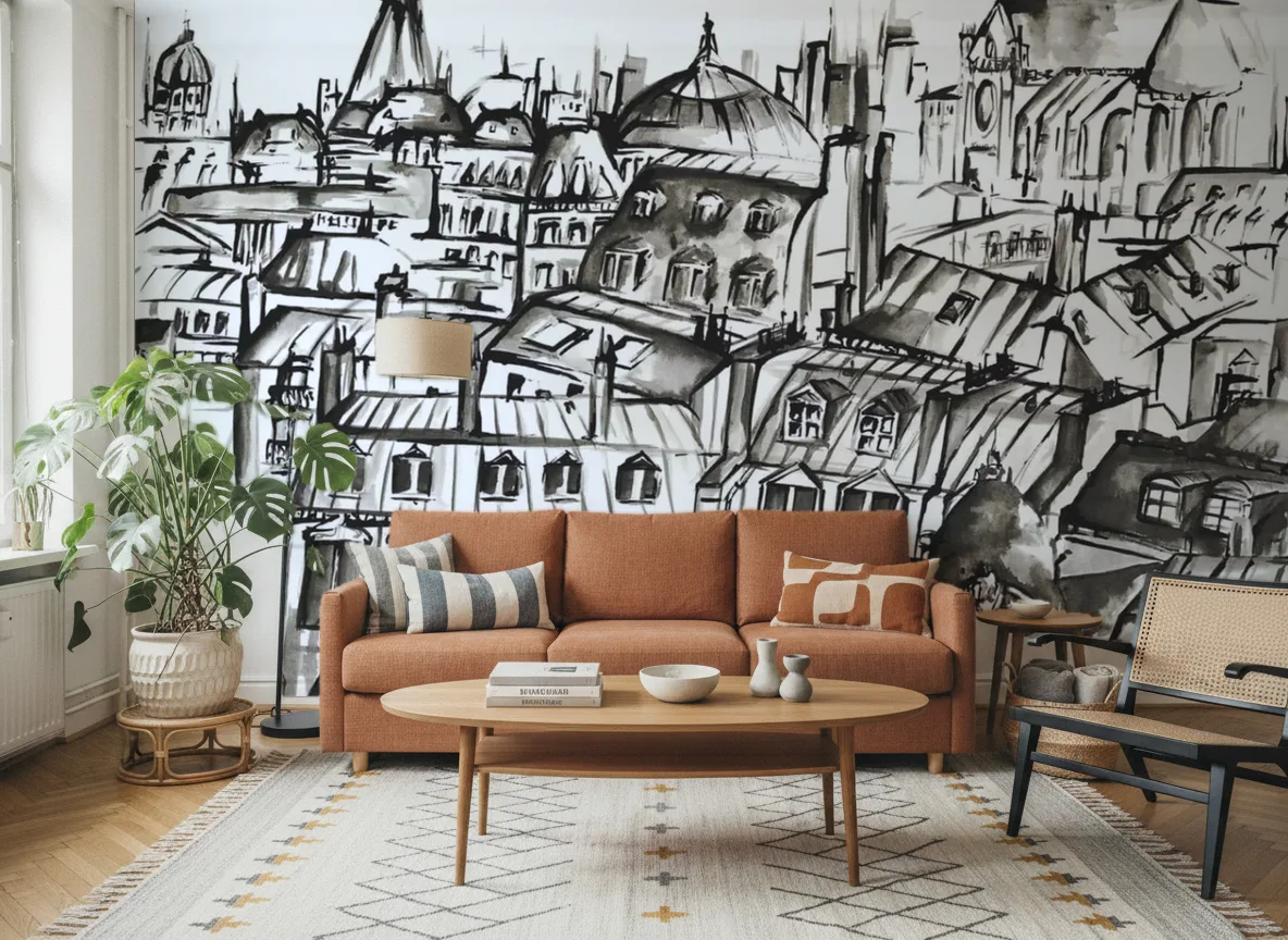 GRANDS BOULEVARDS Panoramas — Salon z terakotową sofą