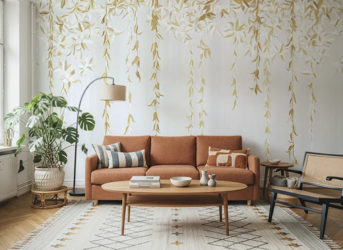 Hedera — Salon z terakotową sofą
