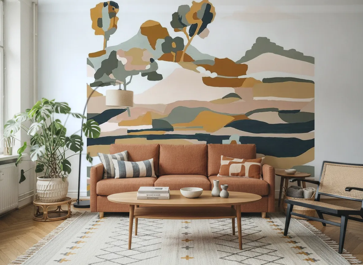 Le Bassin — Salon z terakotową sofą