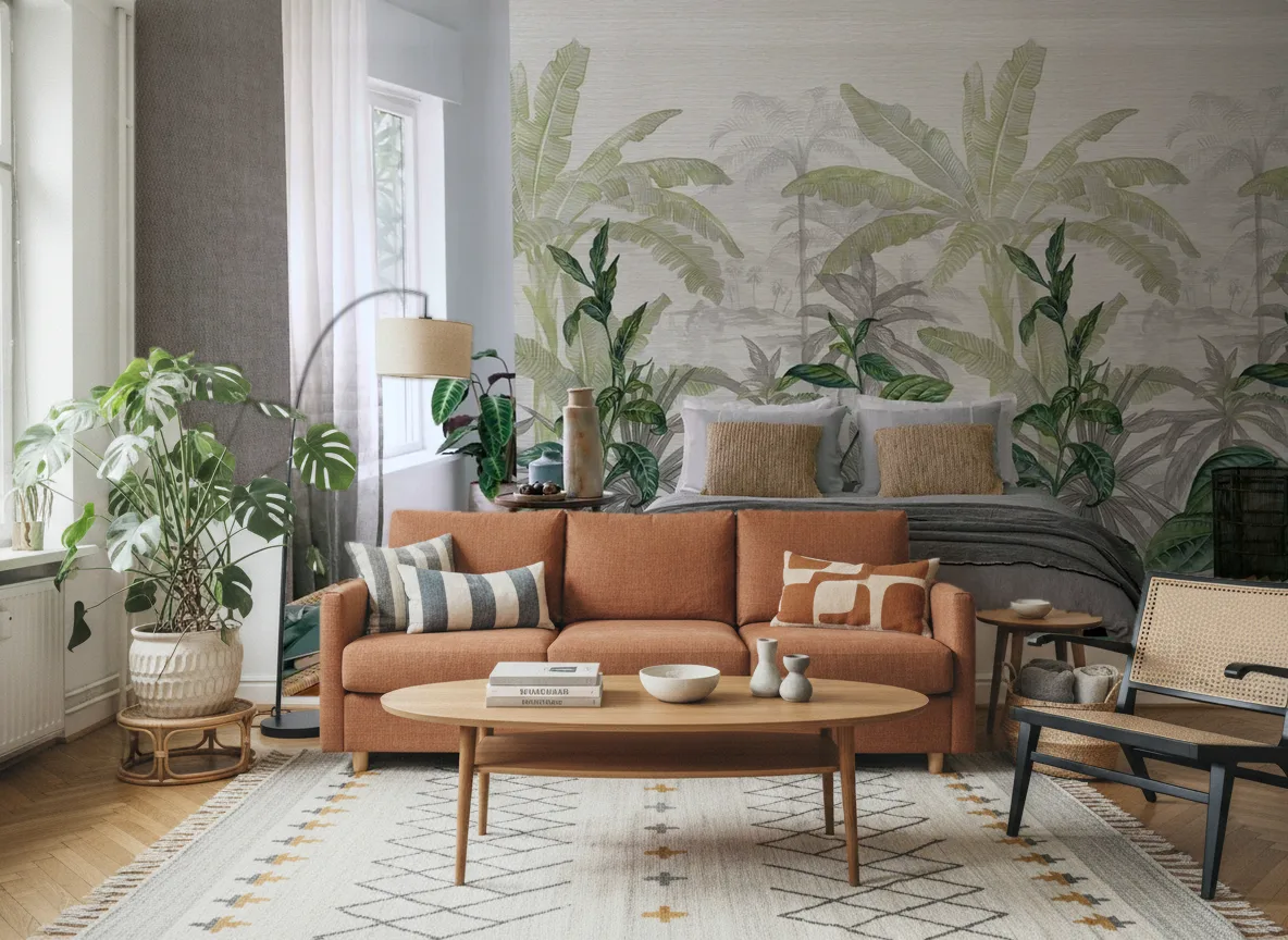 Olea — Salon z terakotową sofą