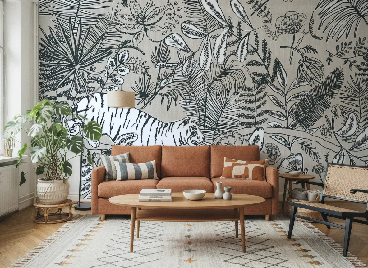 PASHU Panoramas — Salon z terakotową sofą