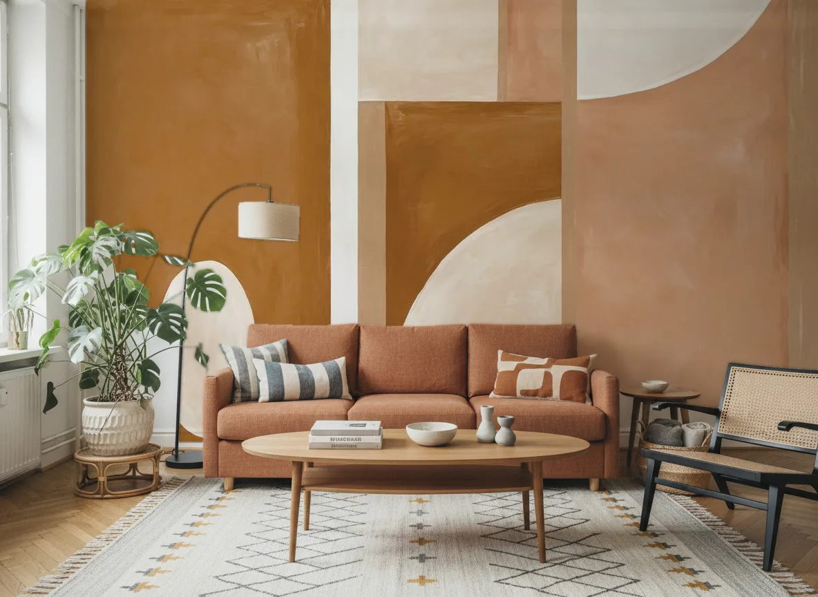Pictura — Salon z terakotową sofą