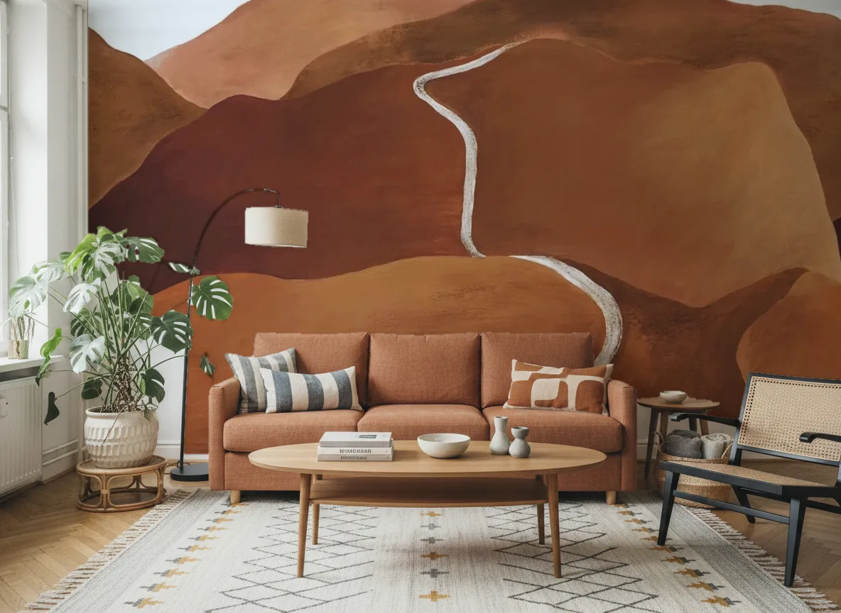 TOSCANA Panoramas — Salon z terakotową sofą