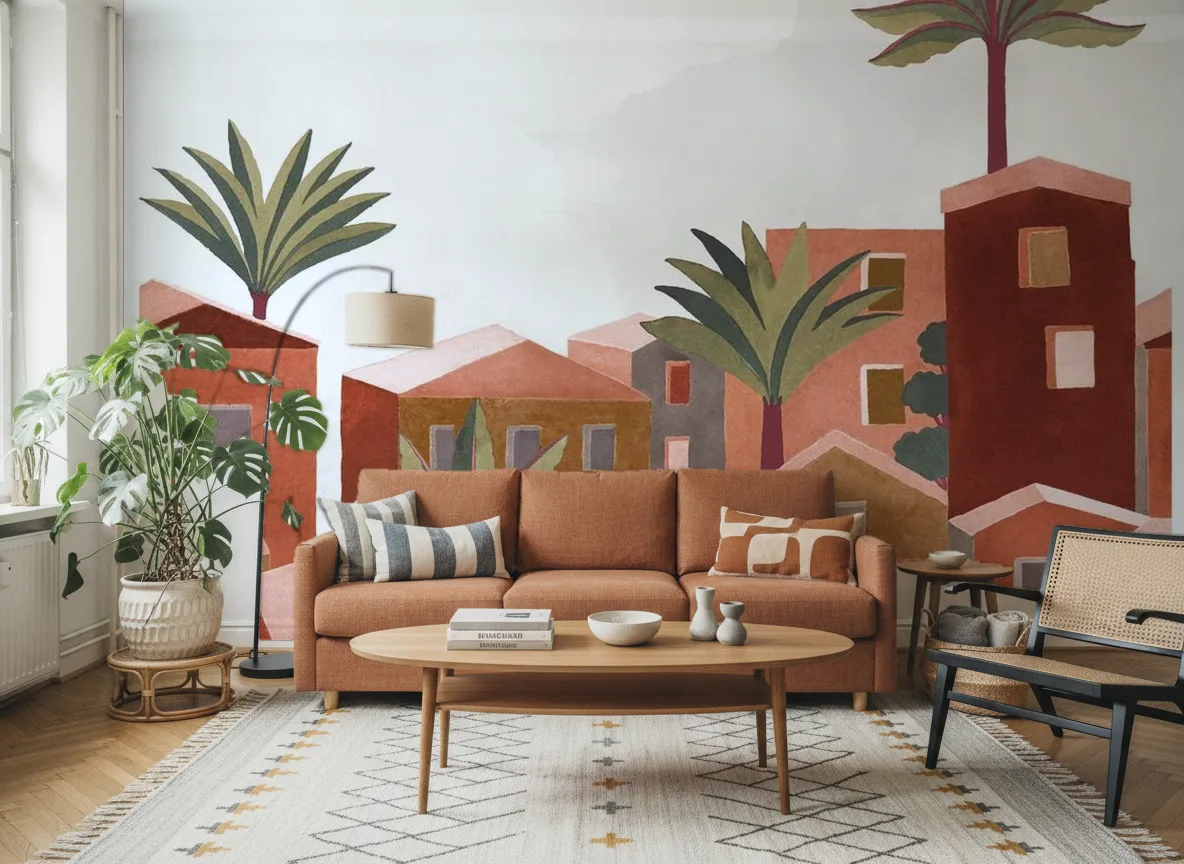 Vila Viela — Salon z terakotową sofą