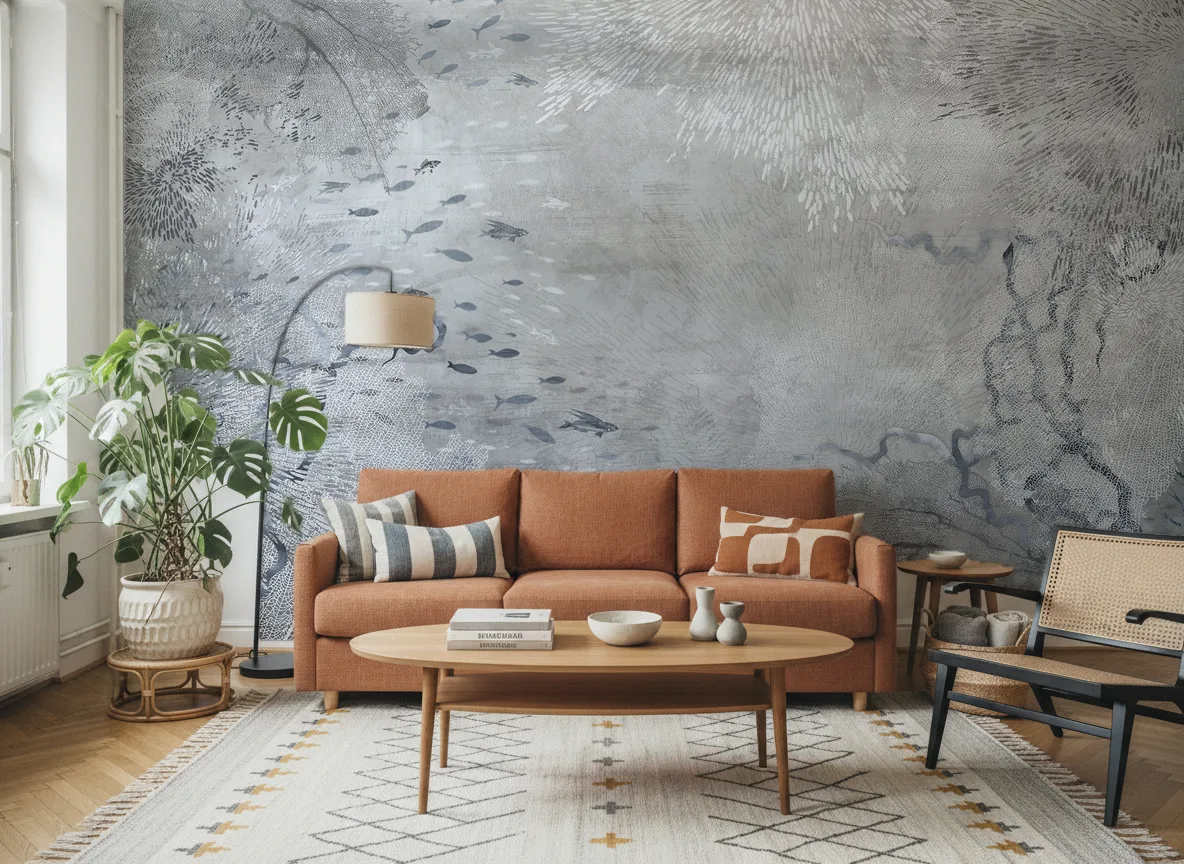 Noema — Salon z terakotową sofą