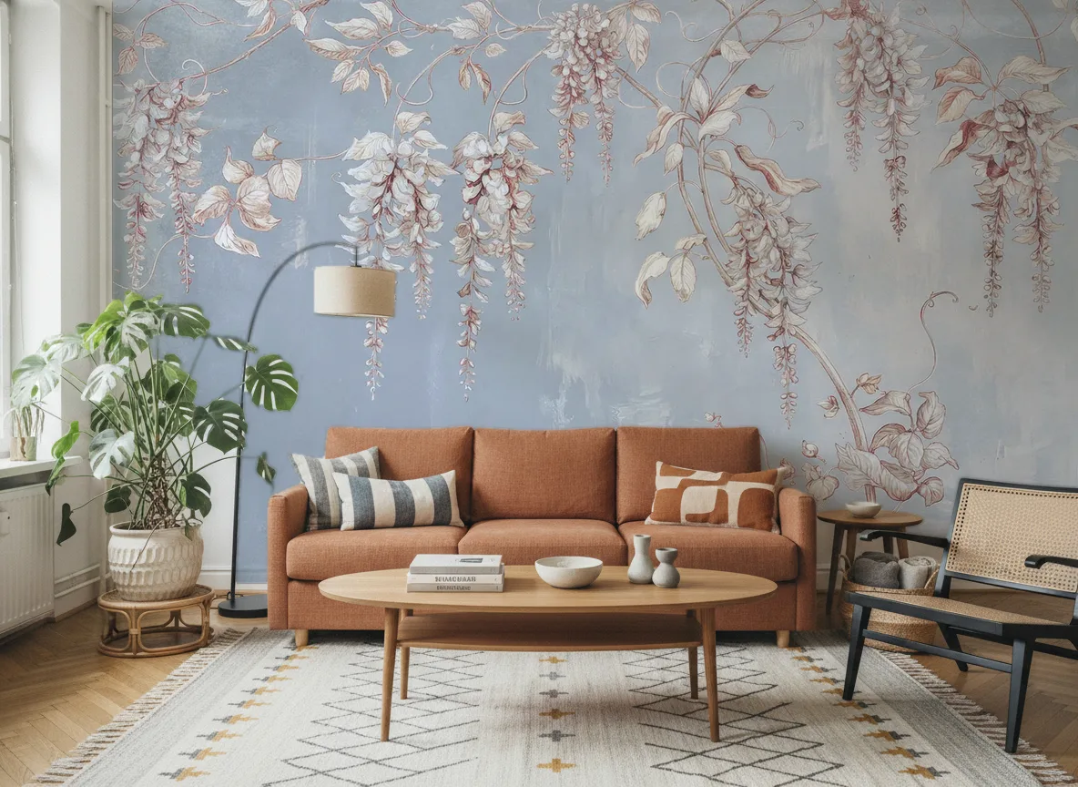 Pergola — Salon z terakotową sofą