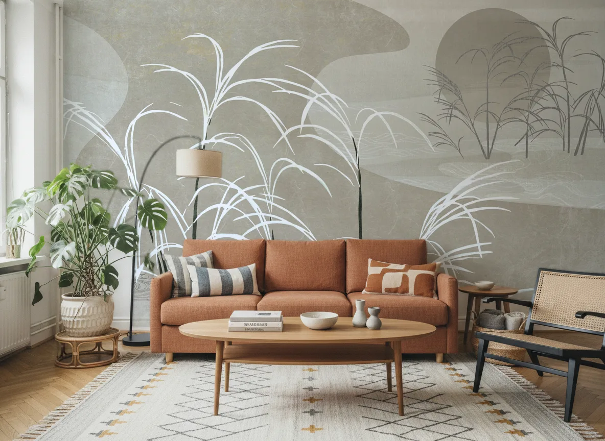Sava — Salon z terakotową sofą