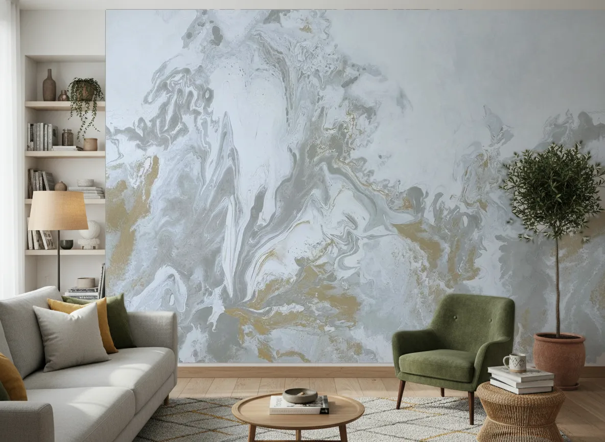 Calacatta — Salon z zielonym fotelem