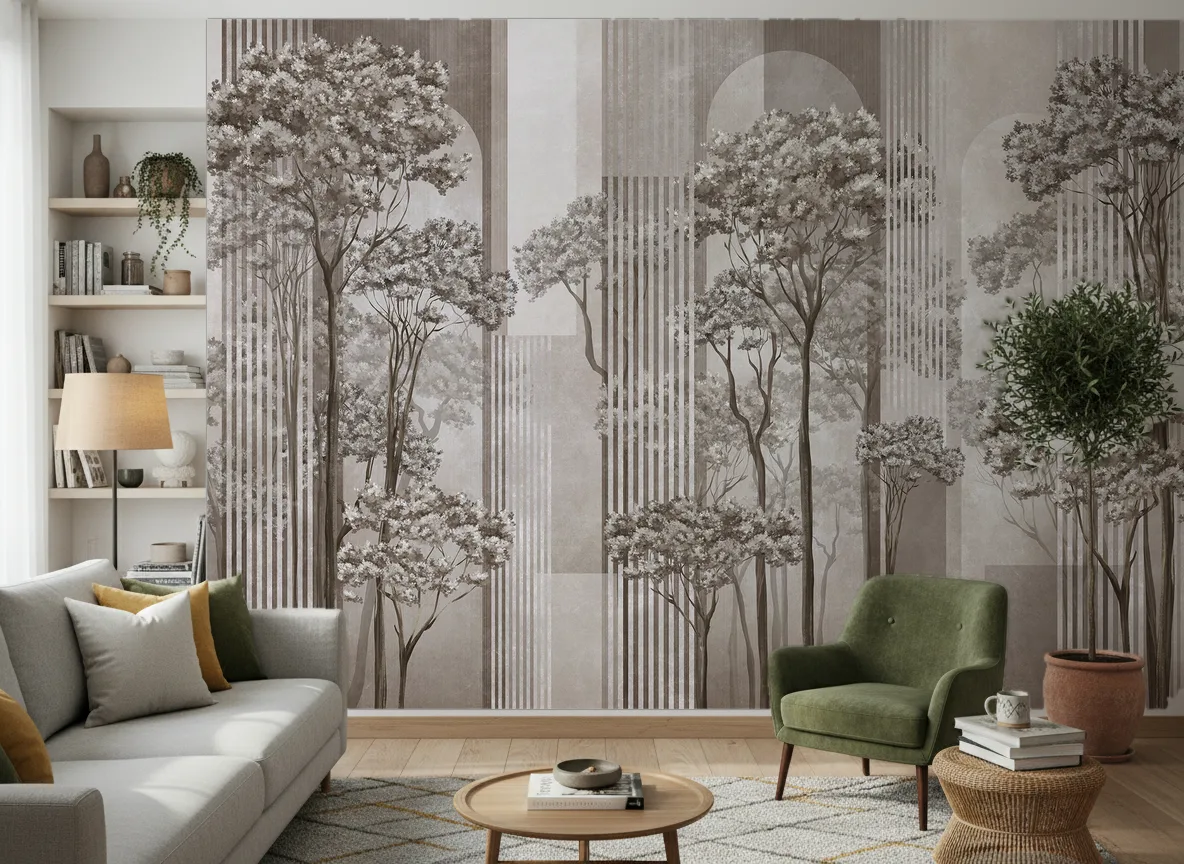 Woodline — Salon z zielonym fotelem