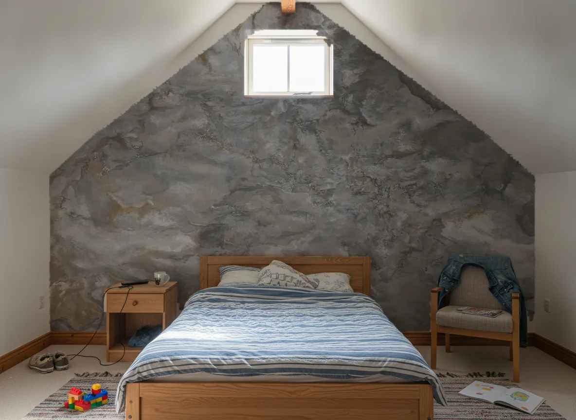 Pure Mineral — Sypialnia na poddaszu — ściana szczytowa