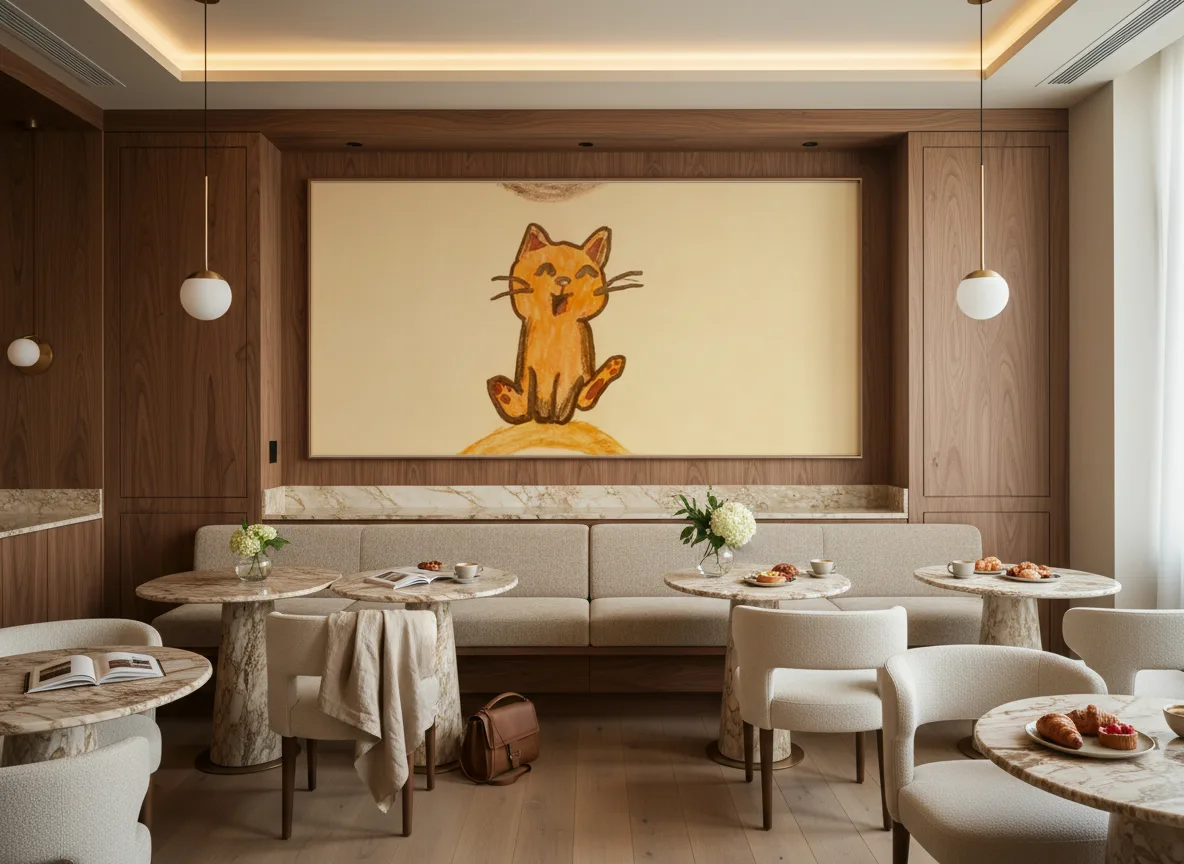 Kot z kłębkiem — Restauracja hotelowa — pole nad ławą
