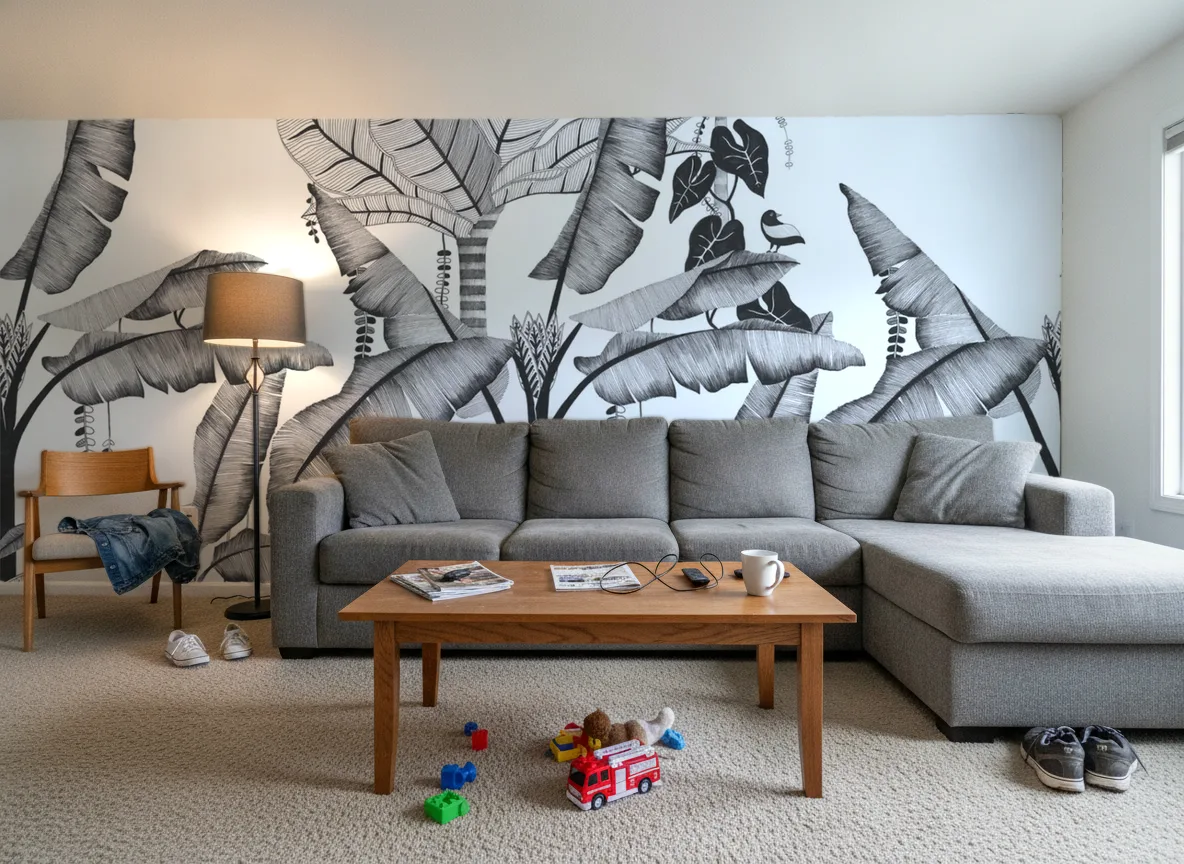 JANGALA Panoramas — Salon w domu — ściana za sofą