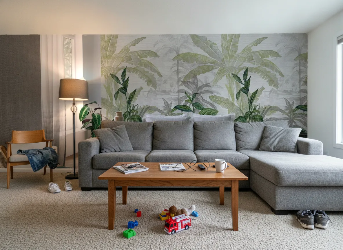 Olea — Salon w domu — ściana za sofą