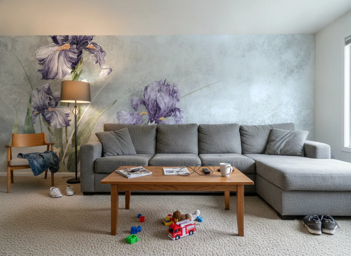 Riselia — Salon w domu — ściana za sofą