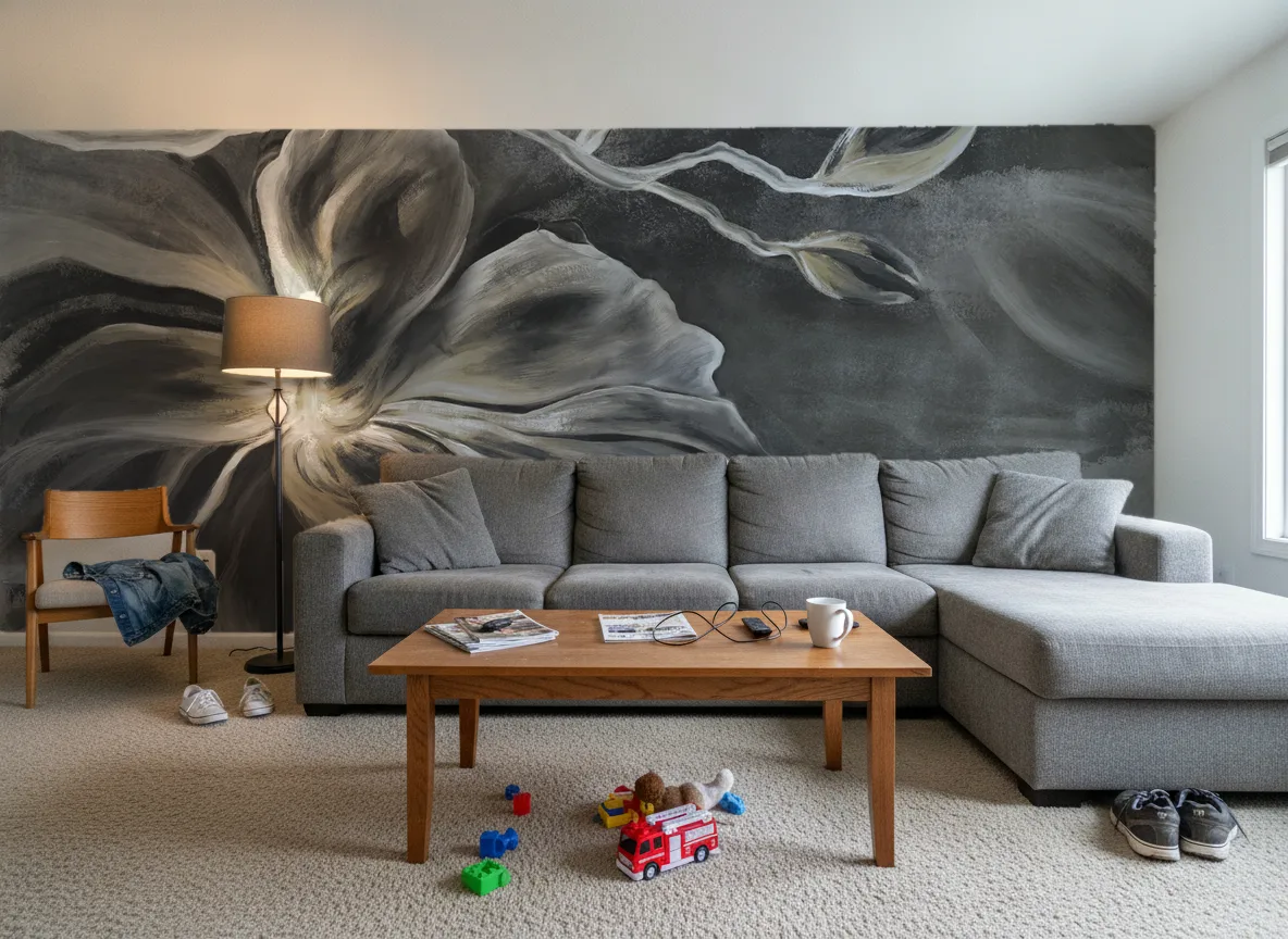 Flower Eye — Salon w domu — ściana za sofą