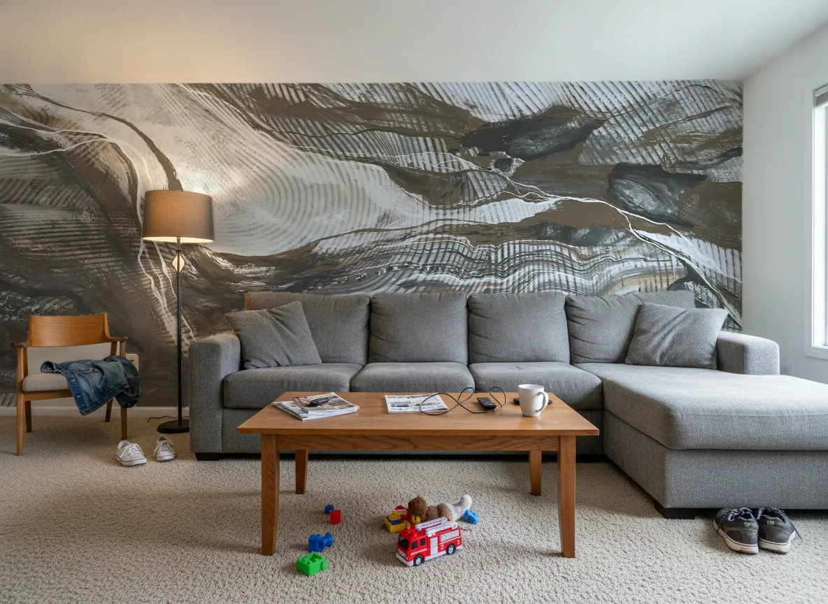 Wave Lines — Salon w domu — ściana za sofą