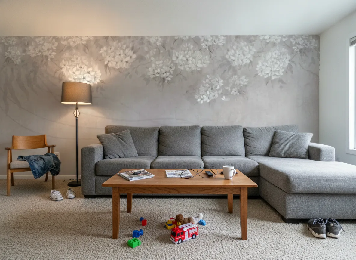 Ortensia — Salon w domu — ściana za sofą