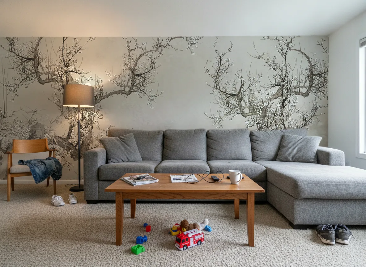 Ume — Salon w domu — ściana za sofą