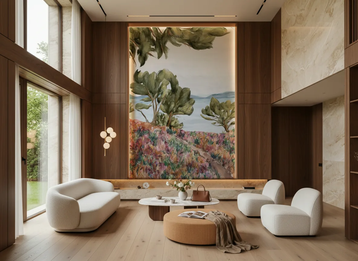 Cap Frehel — Salon — wysoka ściana w ramie z drewna