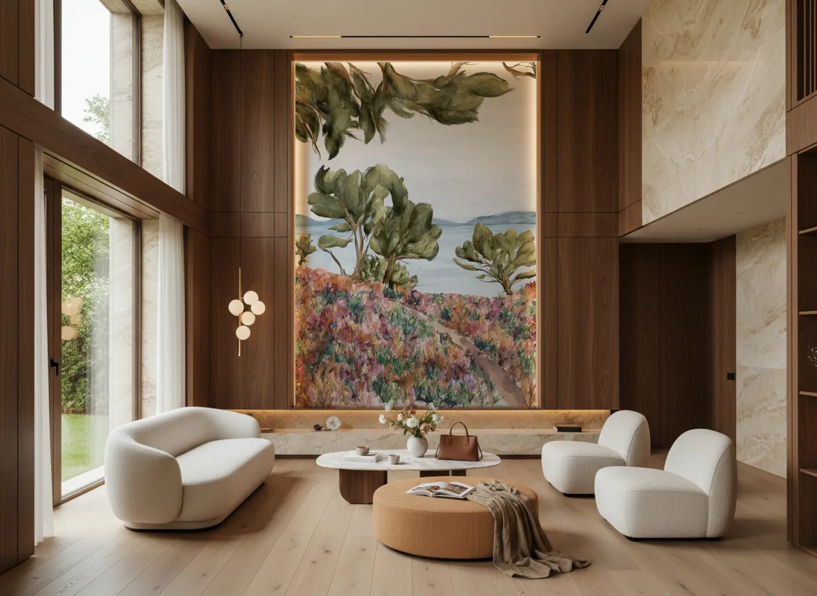 Cap Frehel Int — Salon — wysoka ściana w ramie z drewna