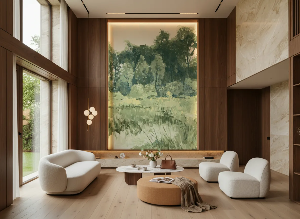 Colvert — Salon — wysoka ściana w ramie z drewna