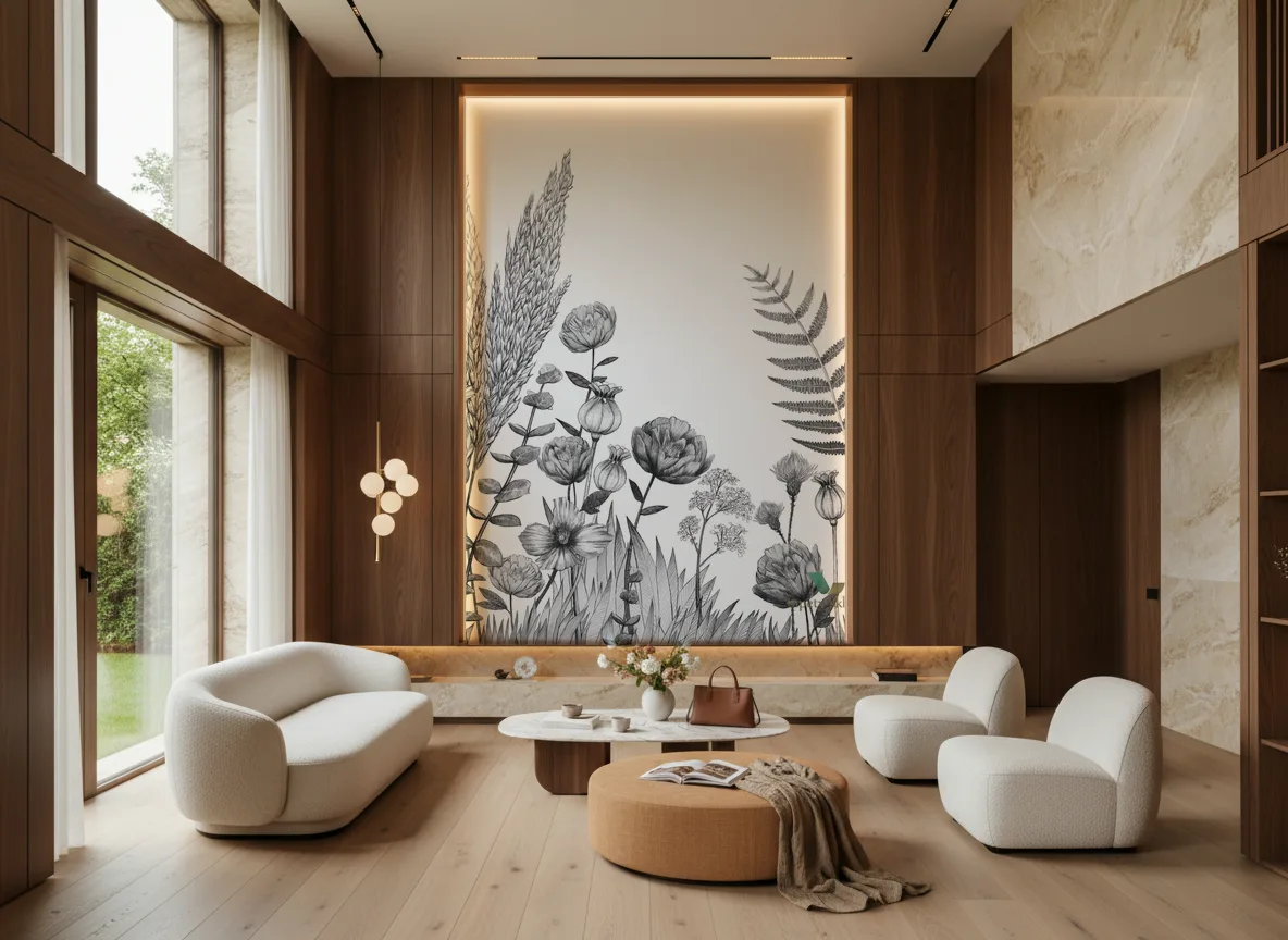 ELCOSION Panoramas — Salon — wysoka ściana w ramie z drewna