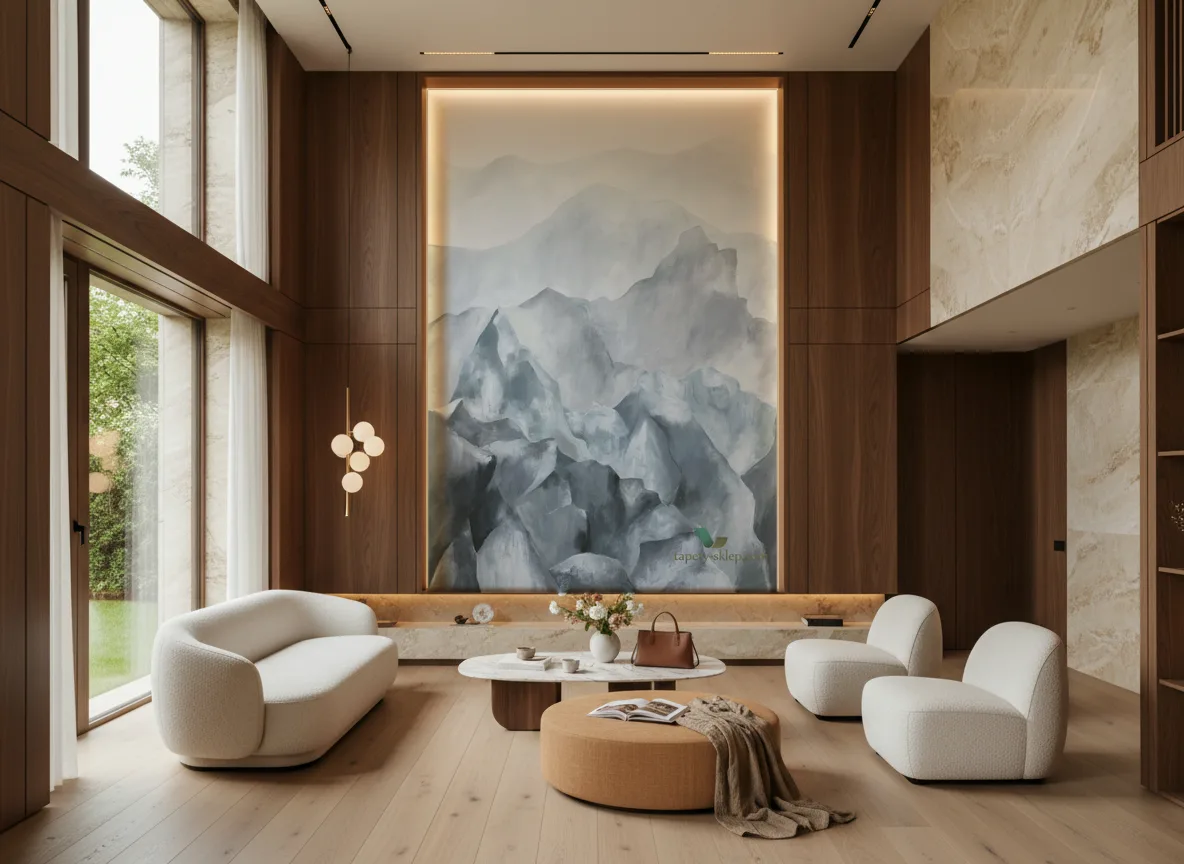 EVEREST Panoramas — Salon — wysoka ściana w ramie z drewna