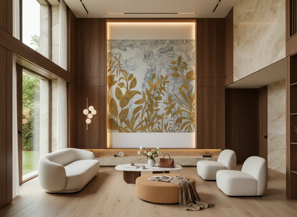 Fleur De Lune — Salon — wysoka ściana w ramie z drewna