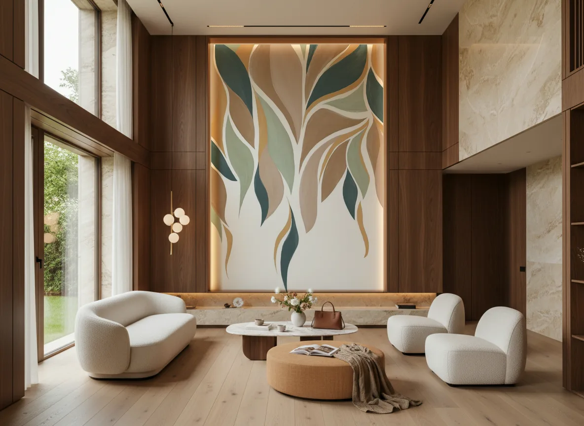 Gracilis — Salon — wysoka ściana w ramie z drewna