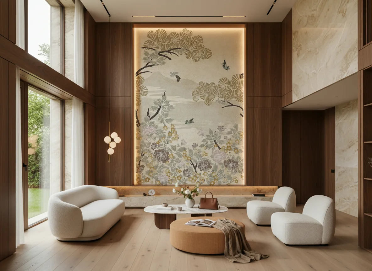Kanasai — Salon — wysoka ściana w ramie z drewna