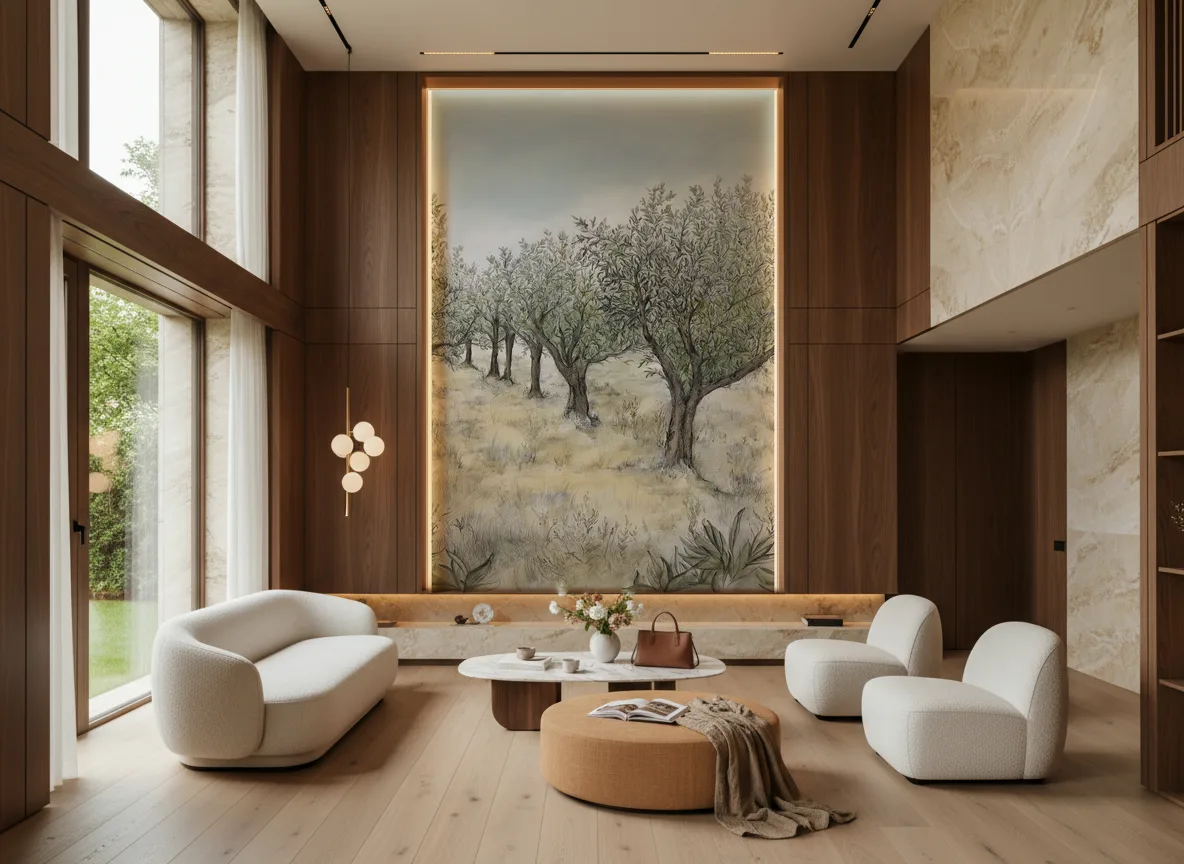Lauris Int — Salon — wysoka ściana w ramie z drewna
