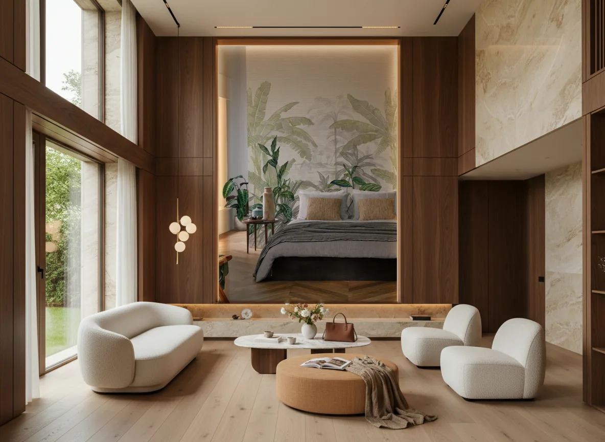 Olea — Salon — wysoka ściana w ramie z drewna