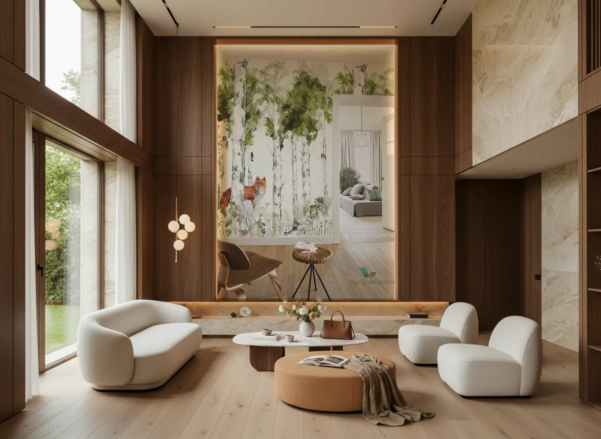SYLVANIA Panoramas — Salon — wysoka ściana w ramie z drewna
