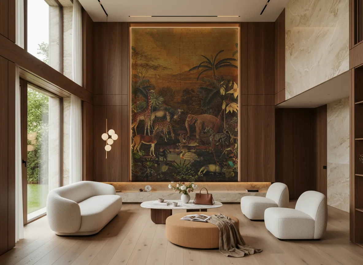TANZANIA Panoramas — Salon — wysoka ściana w ramie z drewna