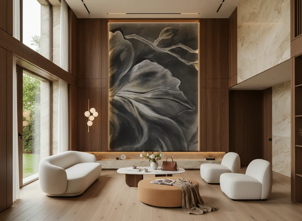 Flower Eye — Salon — wysoka ściana w ramie z drewna