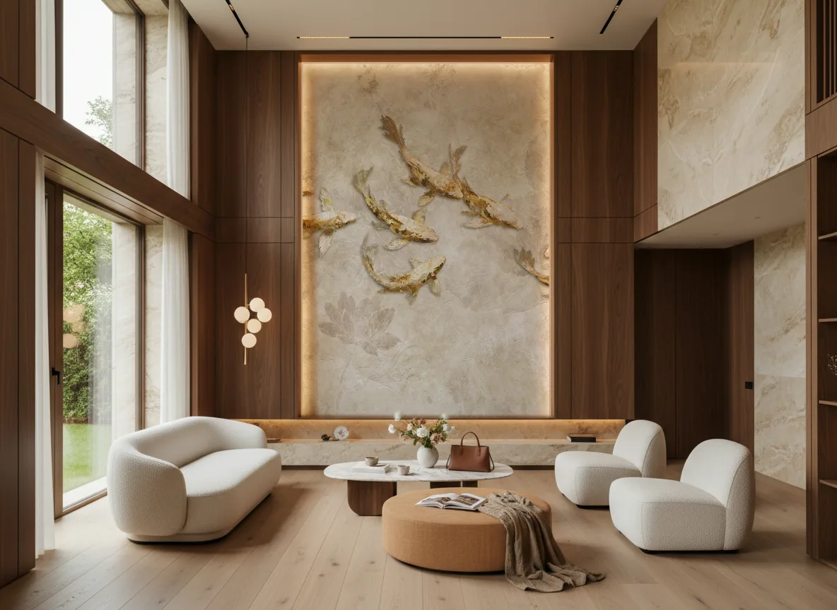 Bellini — Salon — wysoka ściana w ramie z drewna