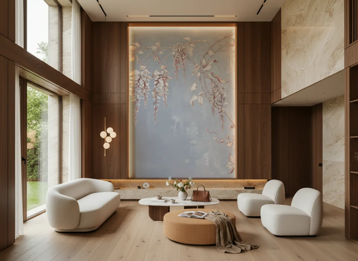 Pergola — Salon — wysoka ściana w ramie z drewna