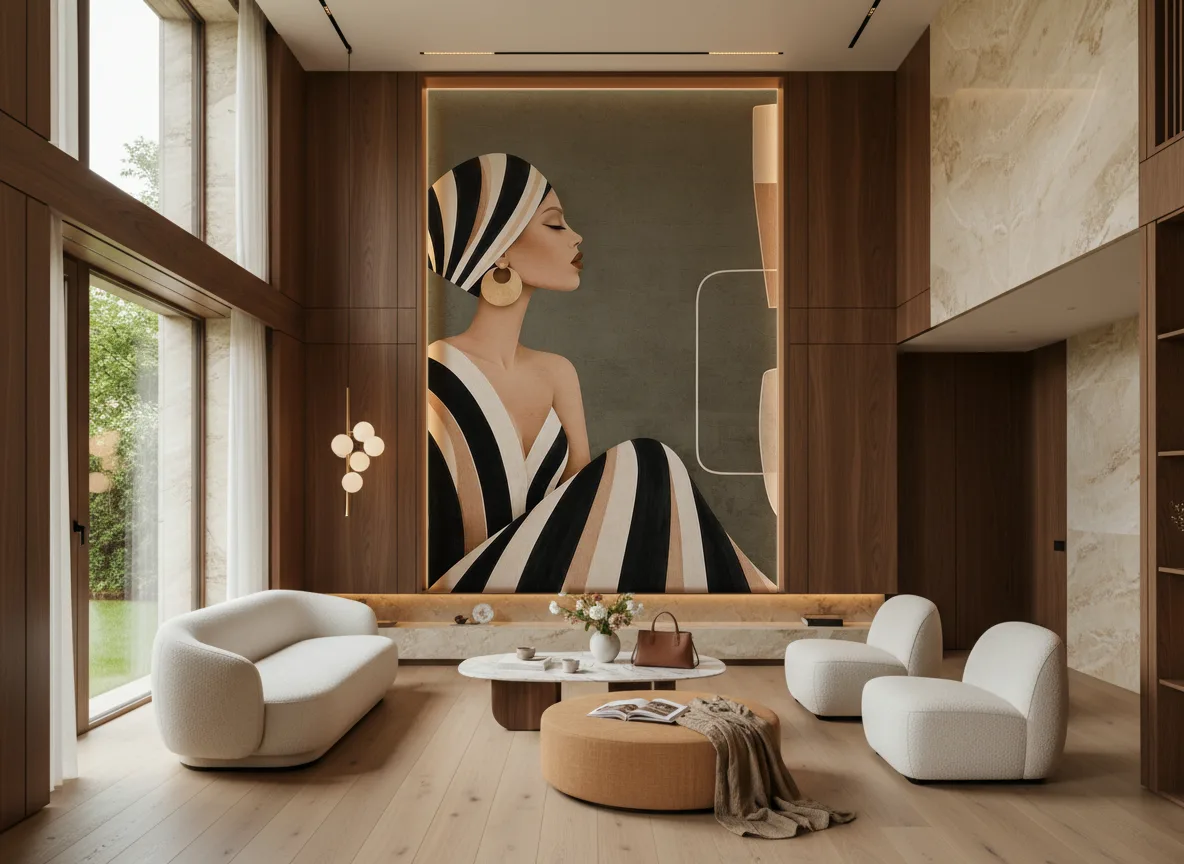 Sheba — Salon — wysoka ściana w ramie z drewna