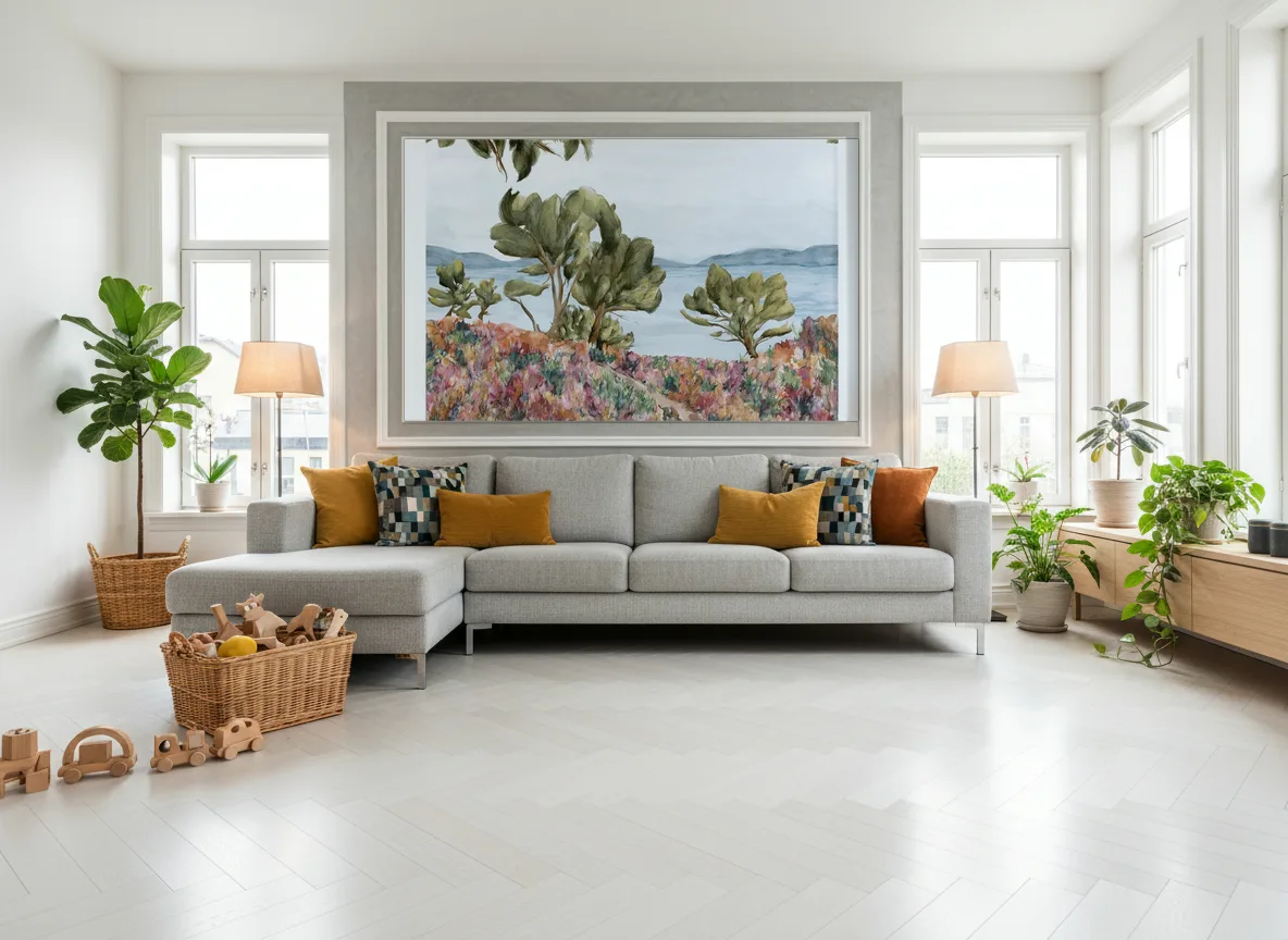 Cap Frehel Int — Jasny salon skandynawski — pole w listwie