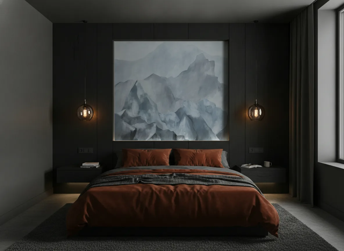 EVEREST Panoramas — Grafitowa sypialnia — pole nad łóżkiem