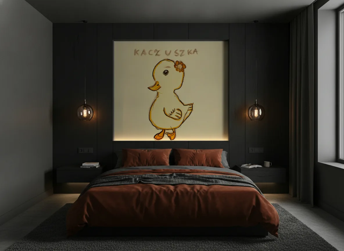 Kaczuszka — Grafitowa sypialnia — pole nad łóżkiem