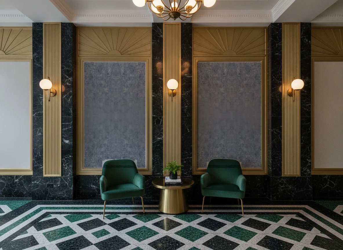 Gallica — Lobby art deco — kwatery między mosiężnymi pilastrami
