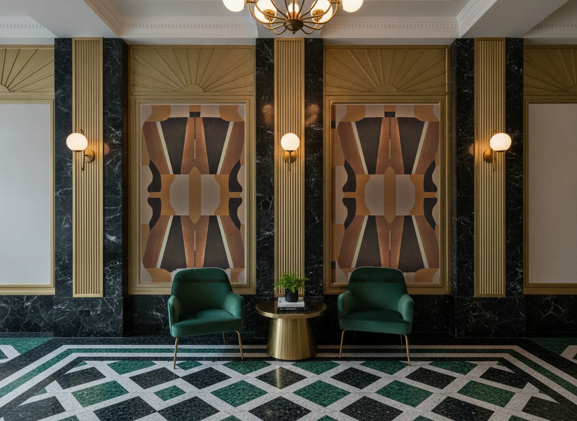 Gino — Lobby art deco — kwatery między mosiężnymi pilastrami